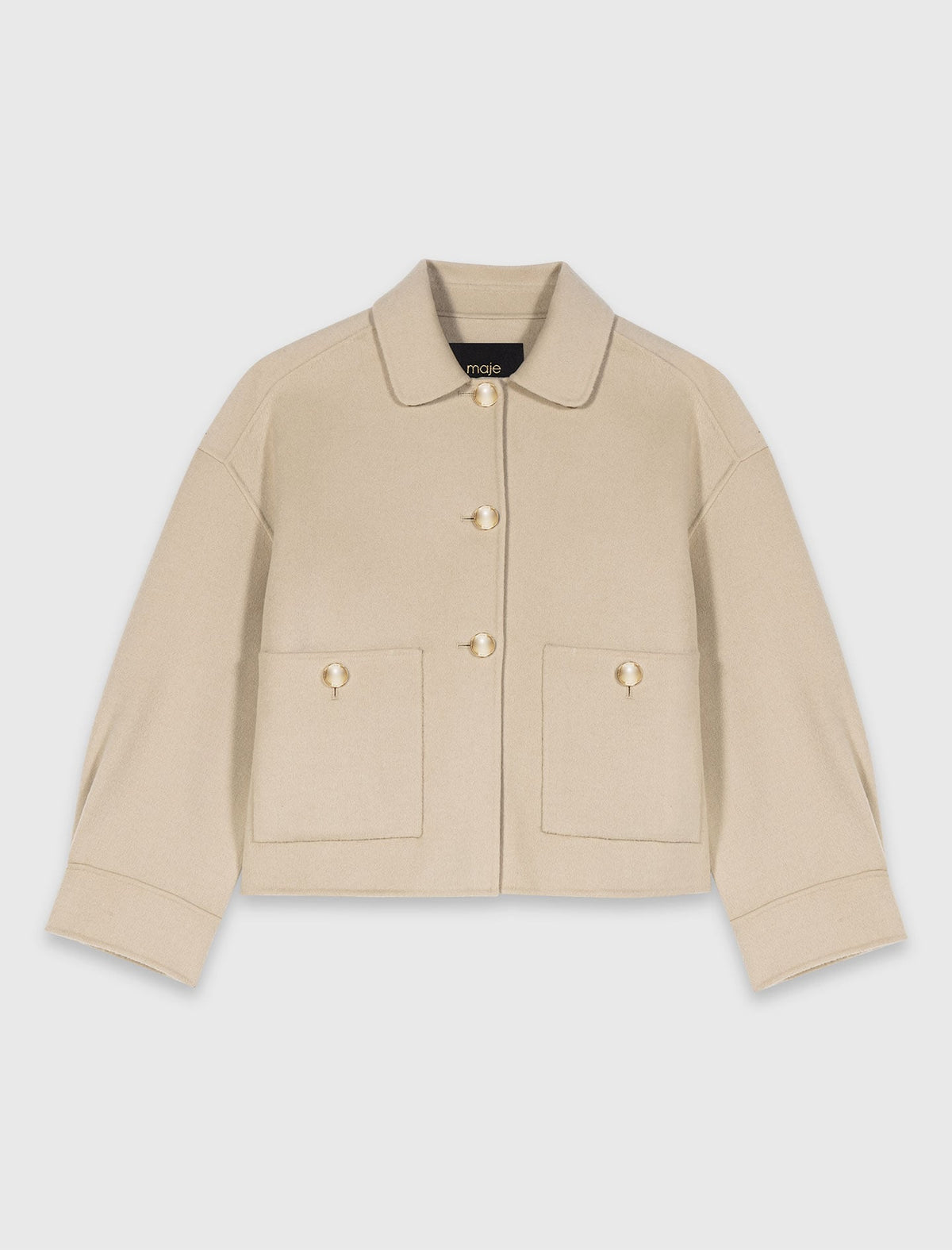 Cropped wool jacket with pleated back | Maje