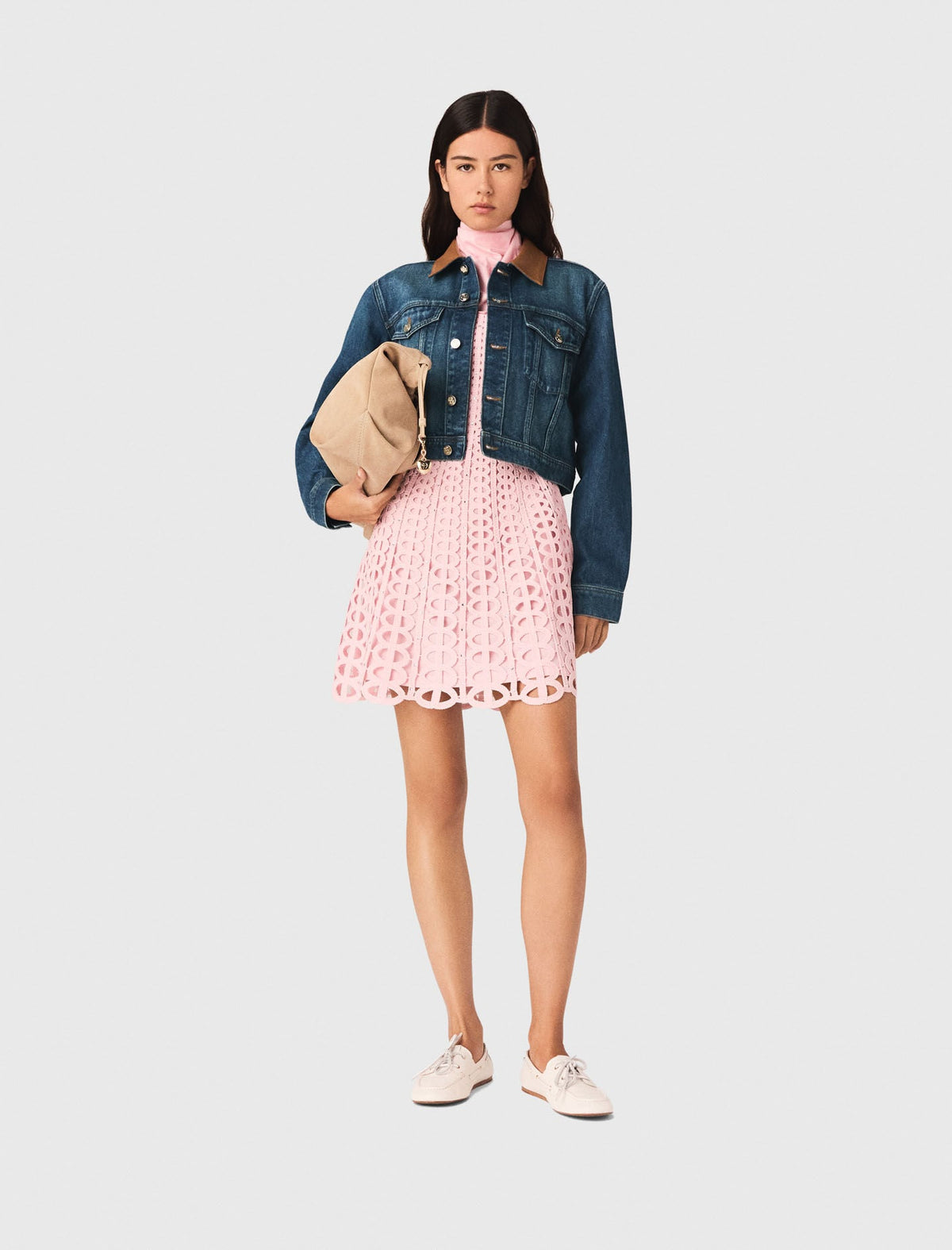 Denim jacket with leather collar | Maje