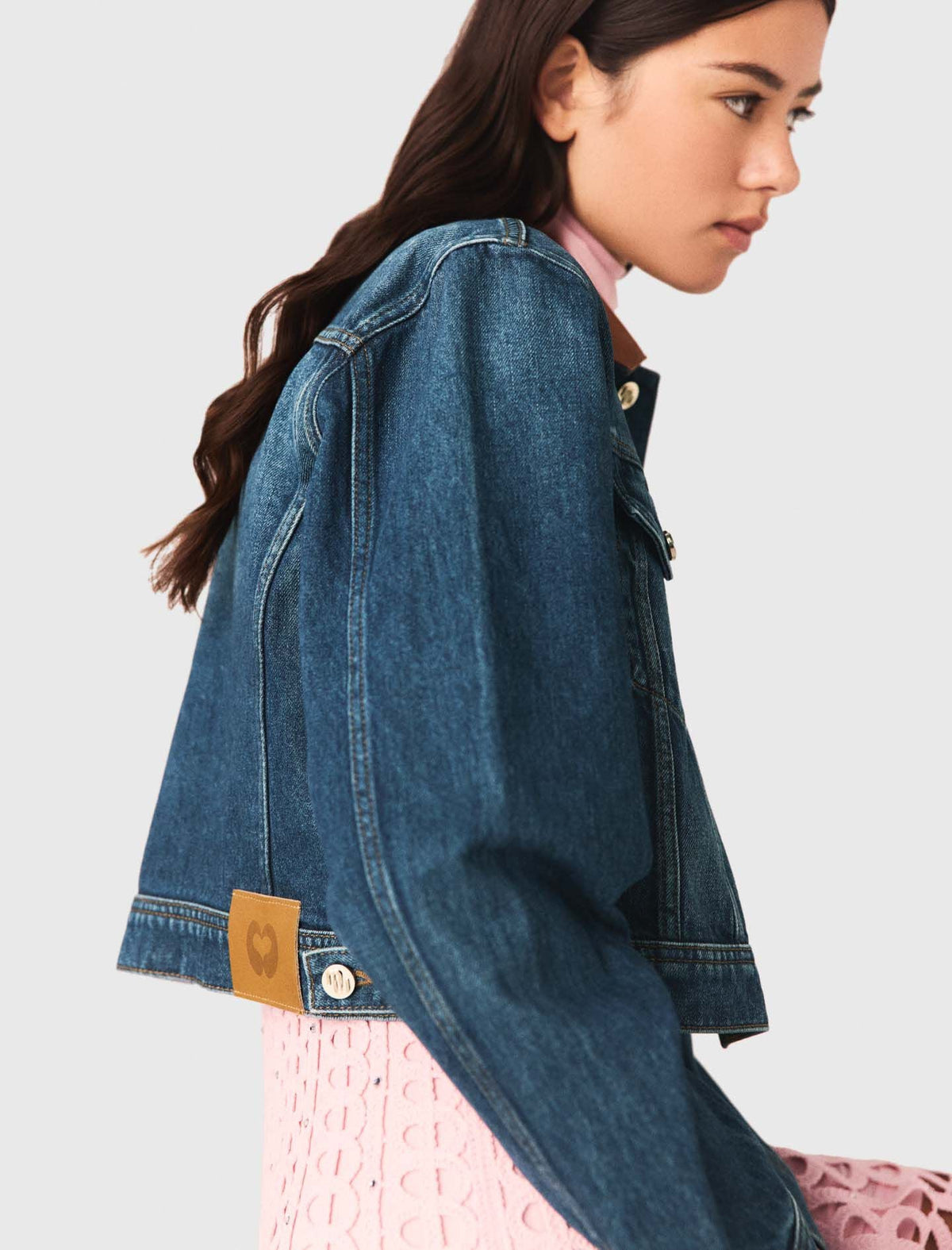 Denim jacket with leather collar | Maje