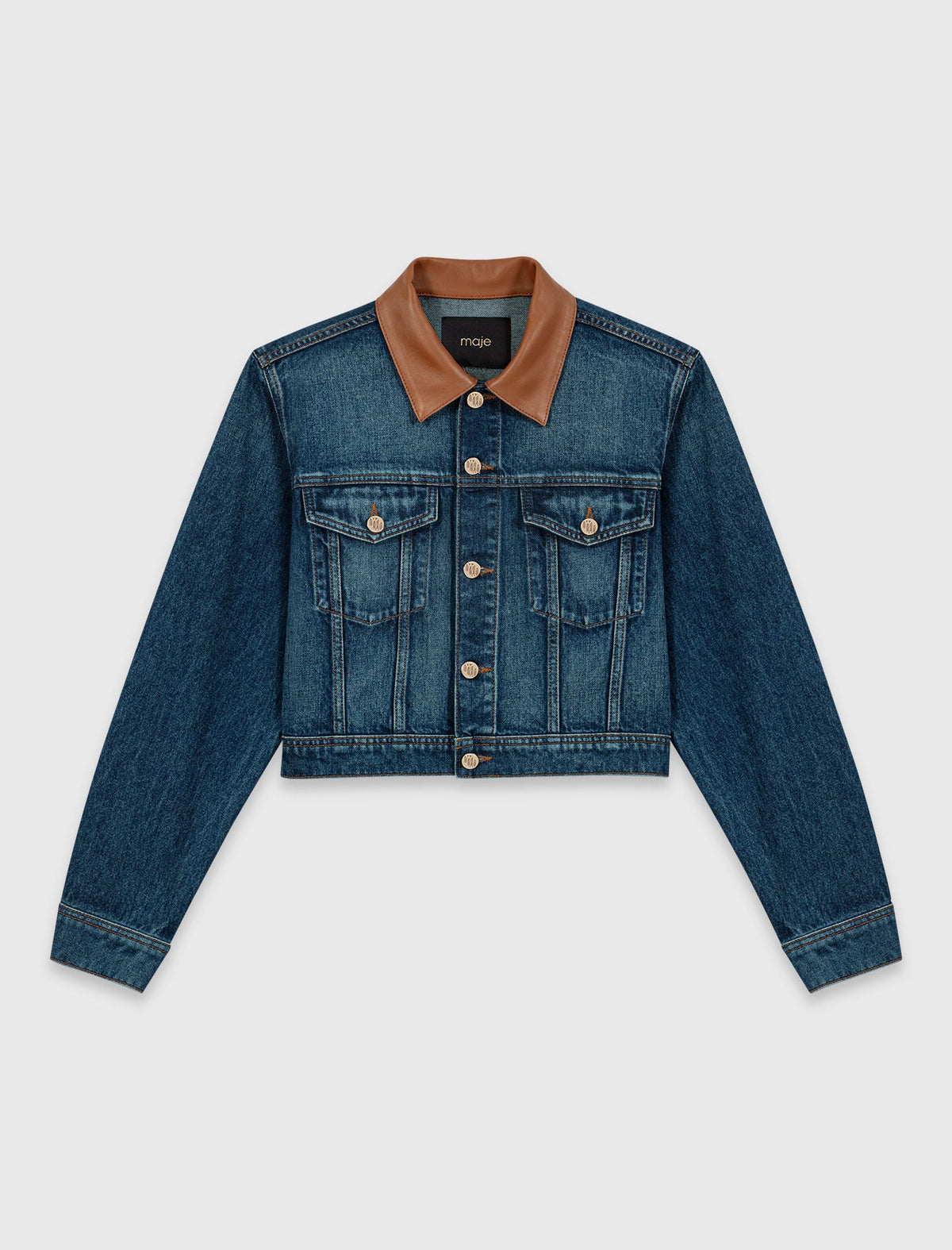 Denim jacket with leather collar | Maje