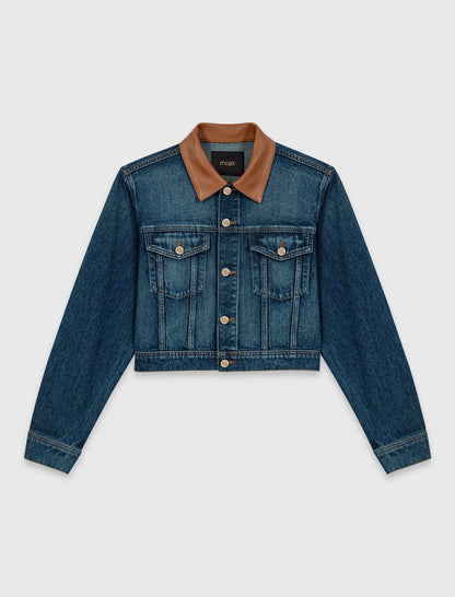 Denim jacket with leather collar | Maje