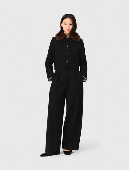 Cropped jacket with removable fur collar | Maje