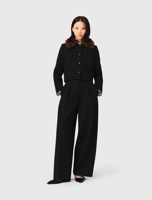 Cropped jacket with removable fur collar | Maje