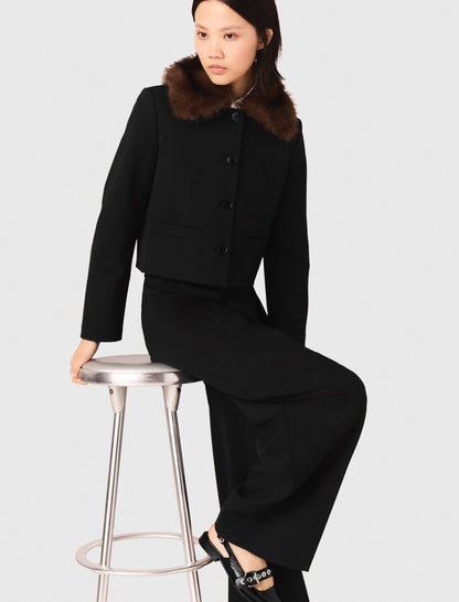 Cropped jacket with removable fur collar | Maje