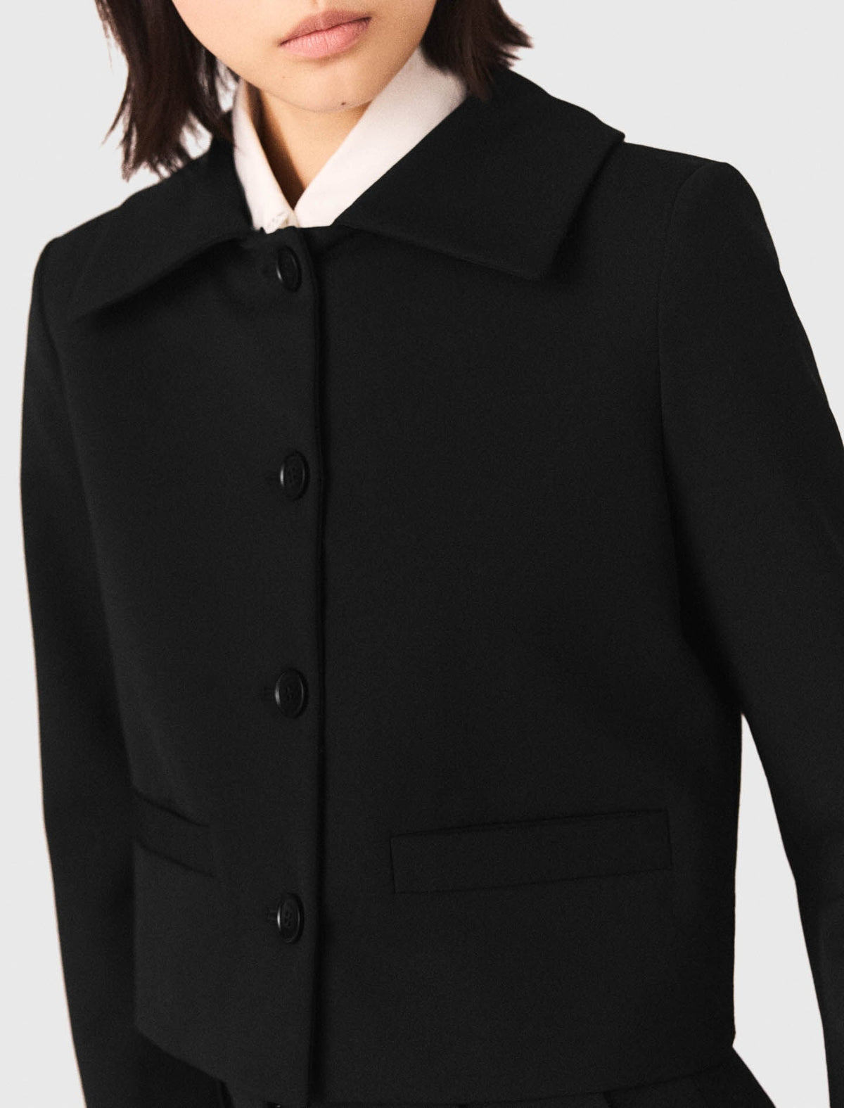 Cropped jacket with removable fur collar | Maje
