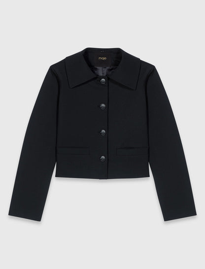 Cropped jacket with removable fur collar | Maje