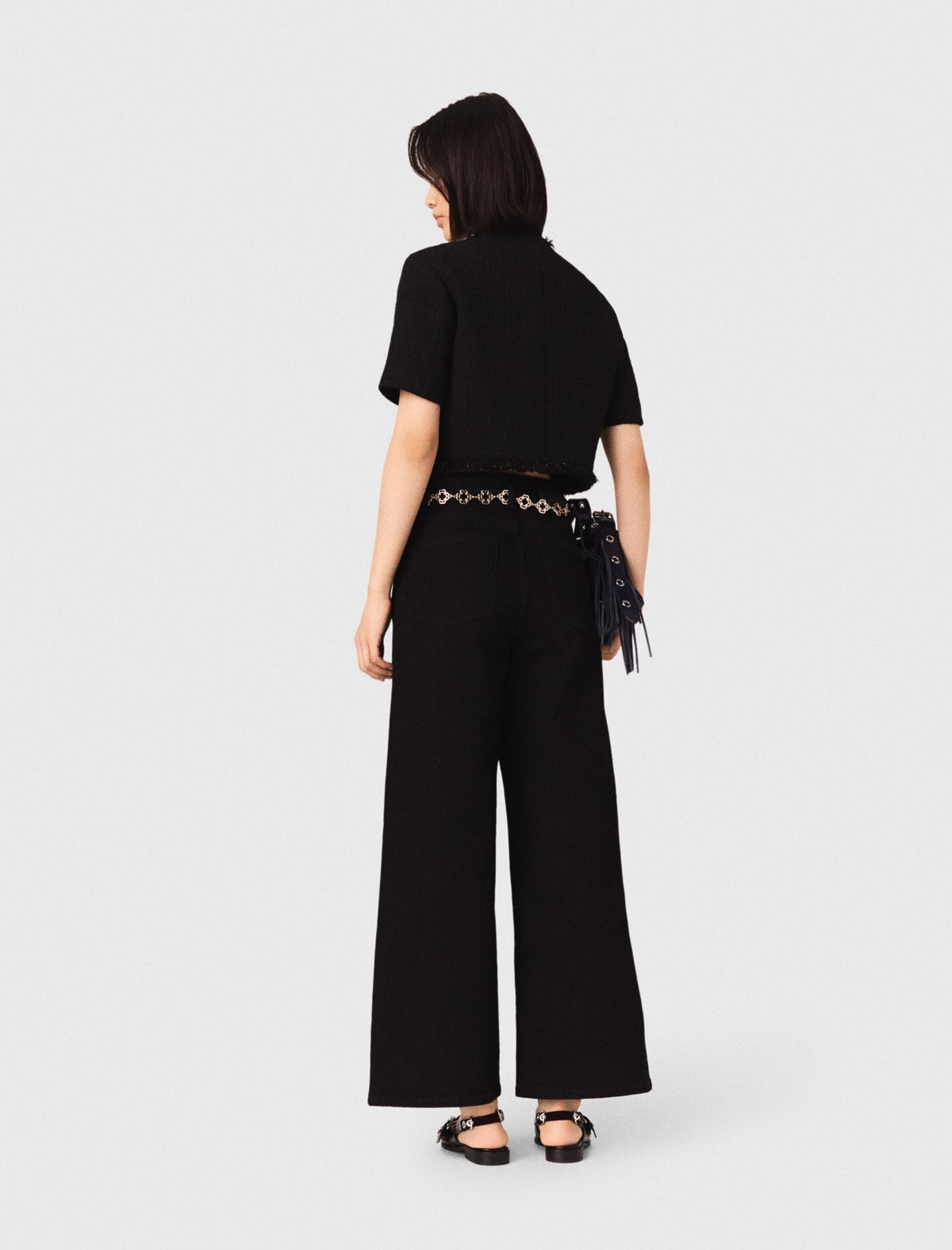 Cropped shiny tweed jacket | Maje