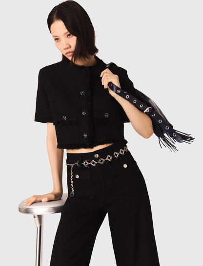 Cropped shiny tweed jacket | Maje