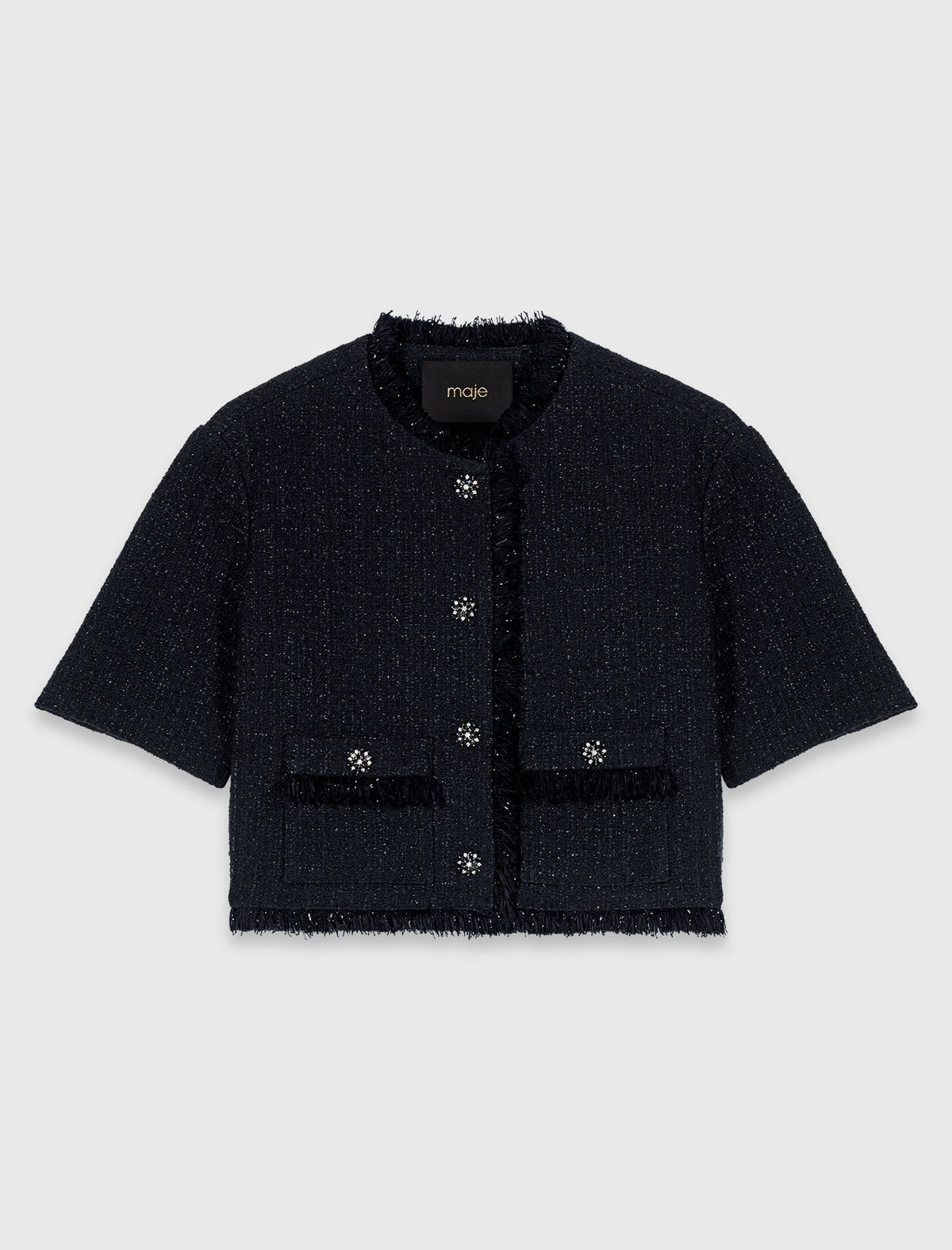 Cropped shiny tweed jacket | Maje