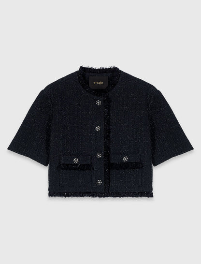 Cropped shiny tweed jacket | Maje
