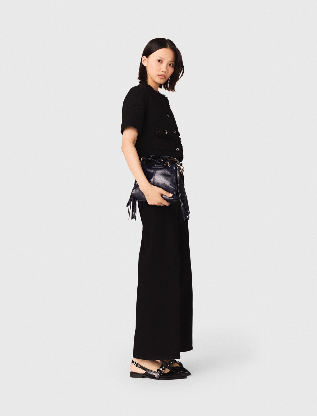 Cropped shiny tweed jacket | Maje