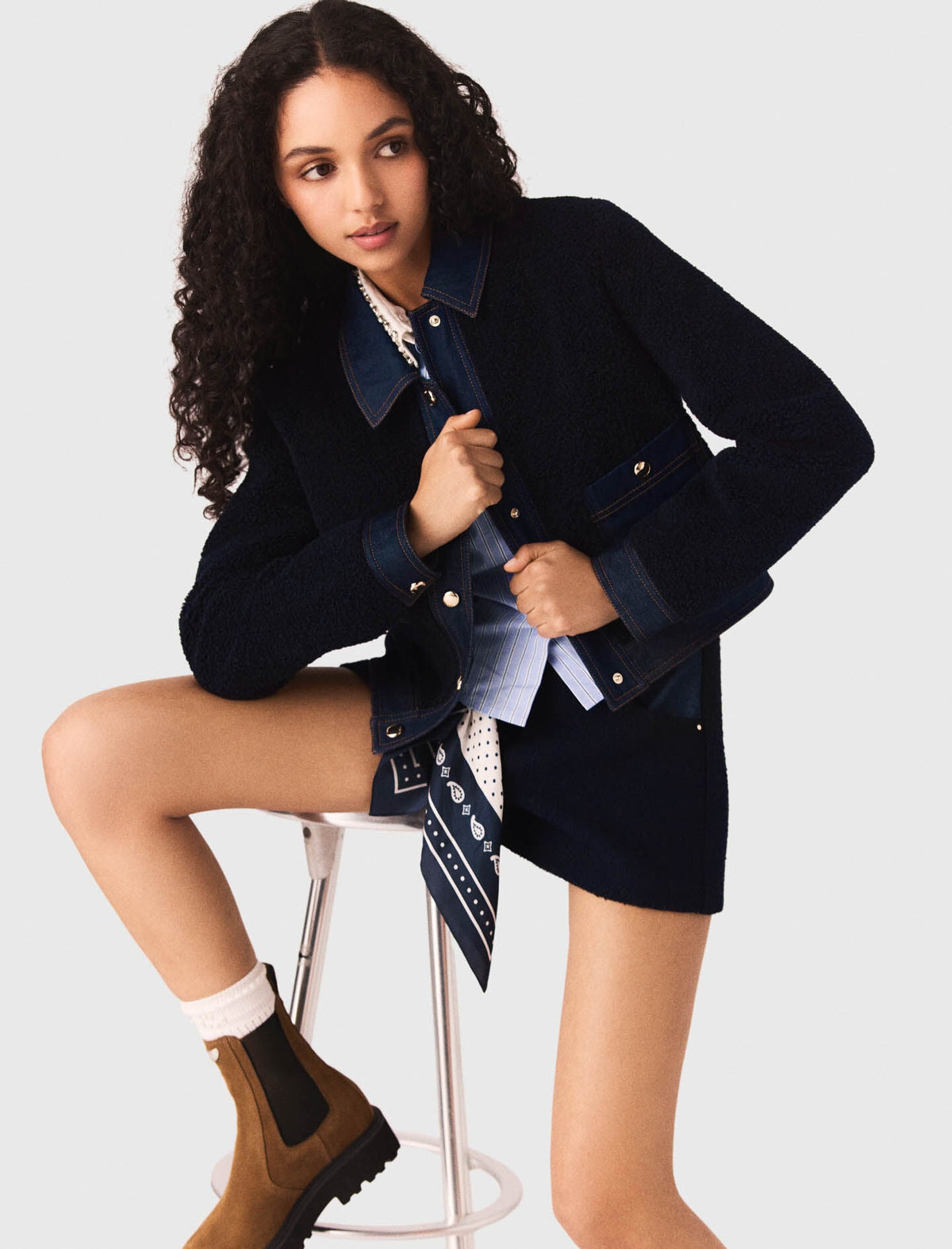 Bouclé and denim jacket | Maje
