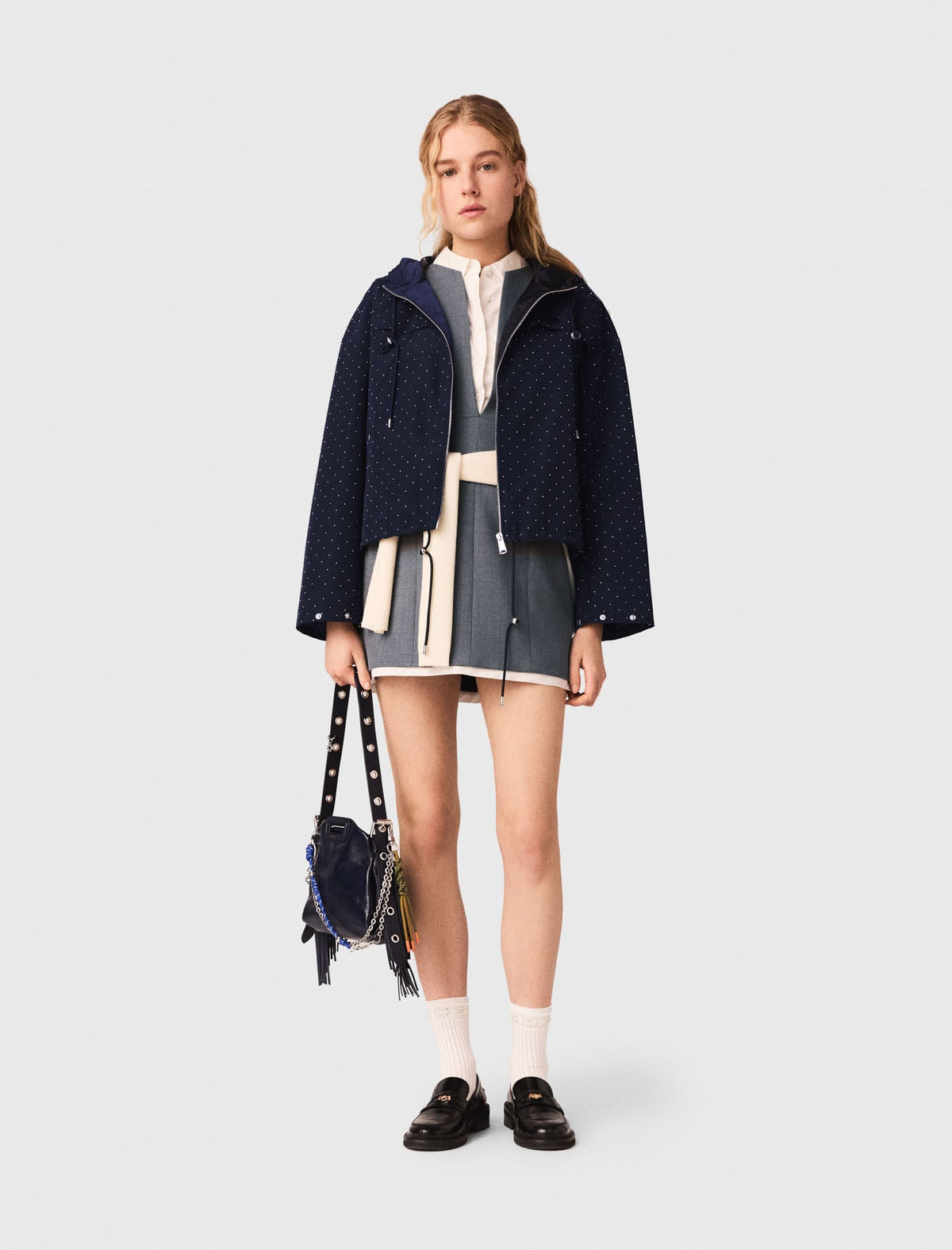 Hooded windbreaker with rhinestones | Maje