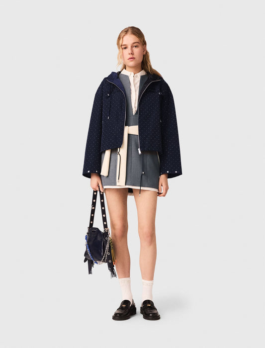 Hooded windbreaker with rhinestones | Maje