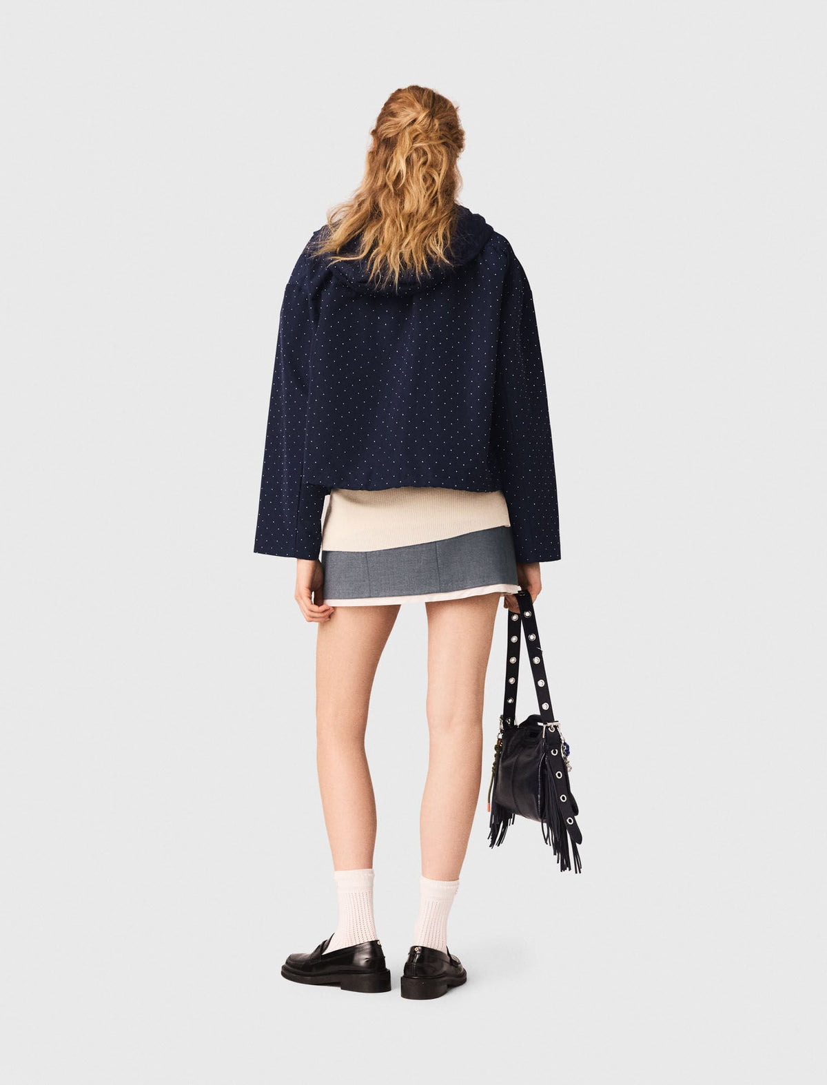 Hooded windbreaker with rhinestones | Maje
