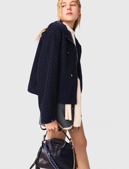 Hooded windbreaker with rhinestones | Maje