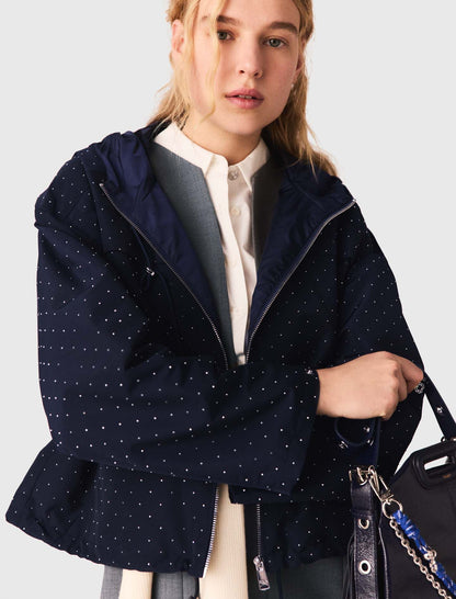 Hooded windbreaker with rhinestones | Maje