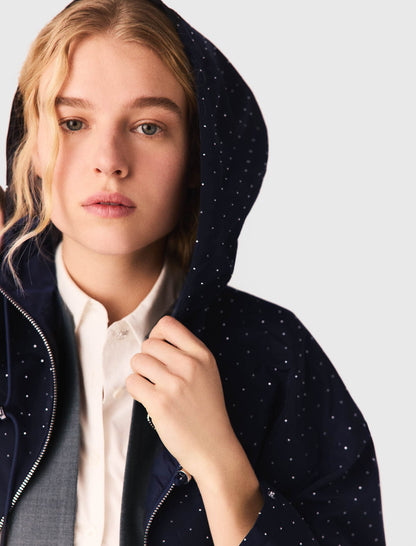 Hooded windbreaker with rhinestones | Maje
