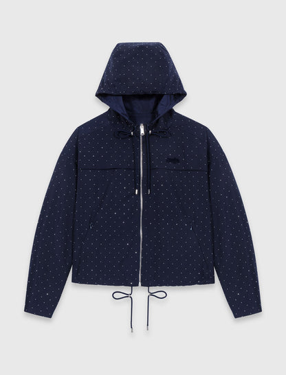 Hooded windbreaker with rhinestones | Maje
