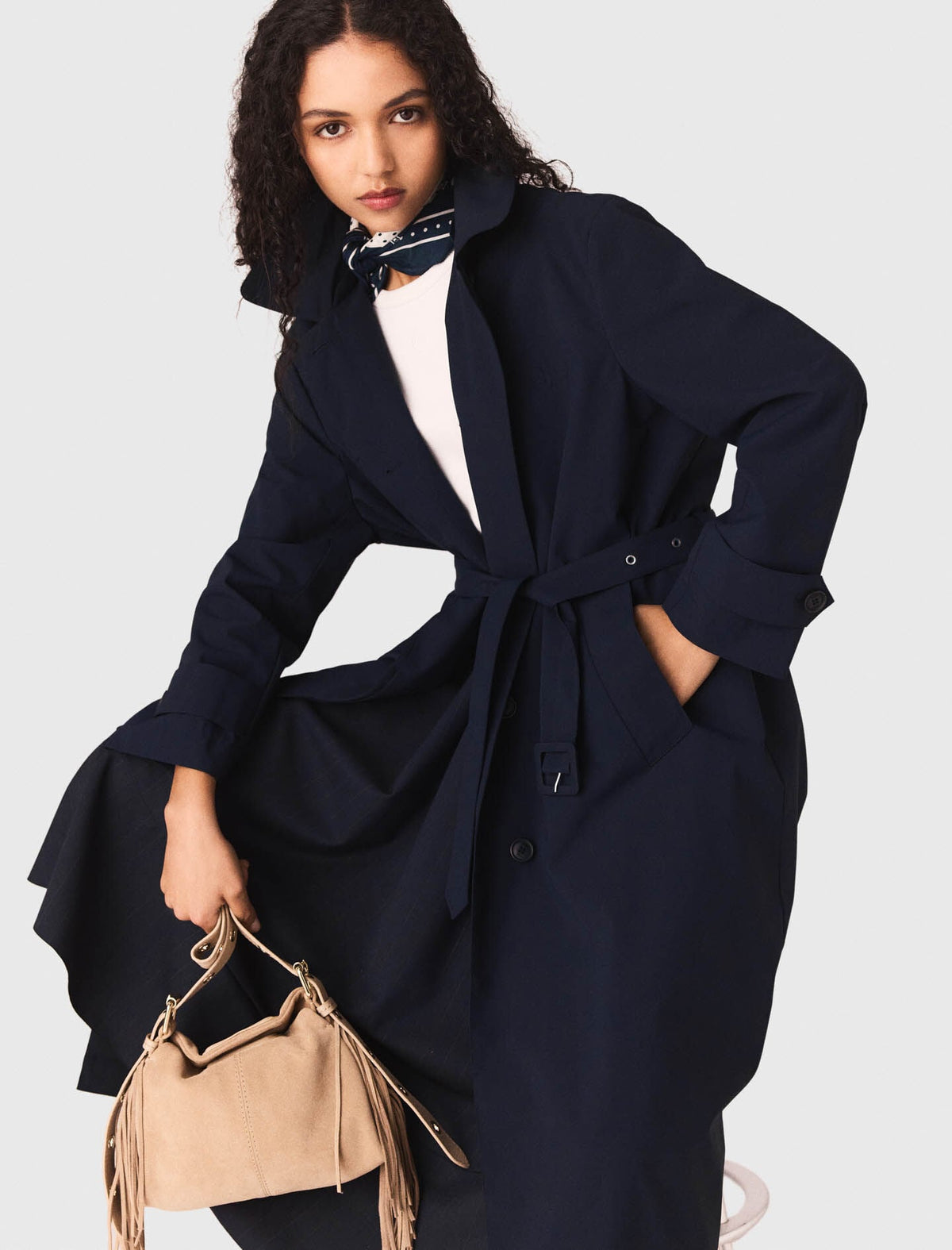 Removable rhinestone-hood trench | Maje