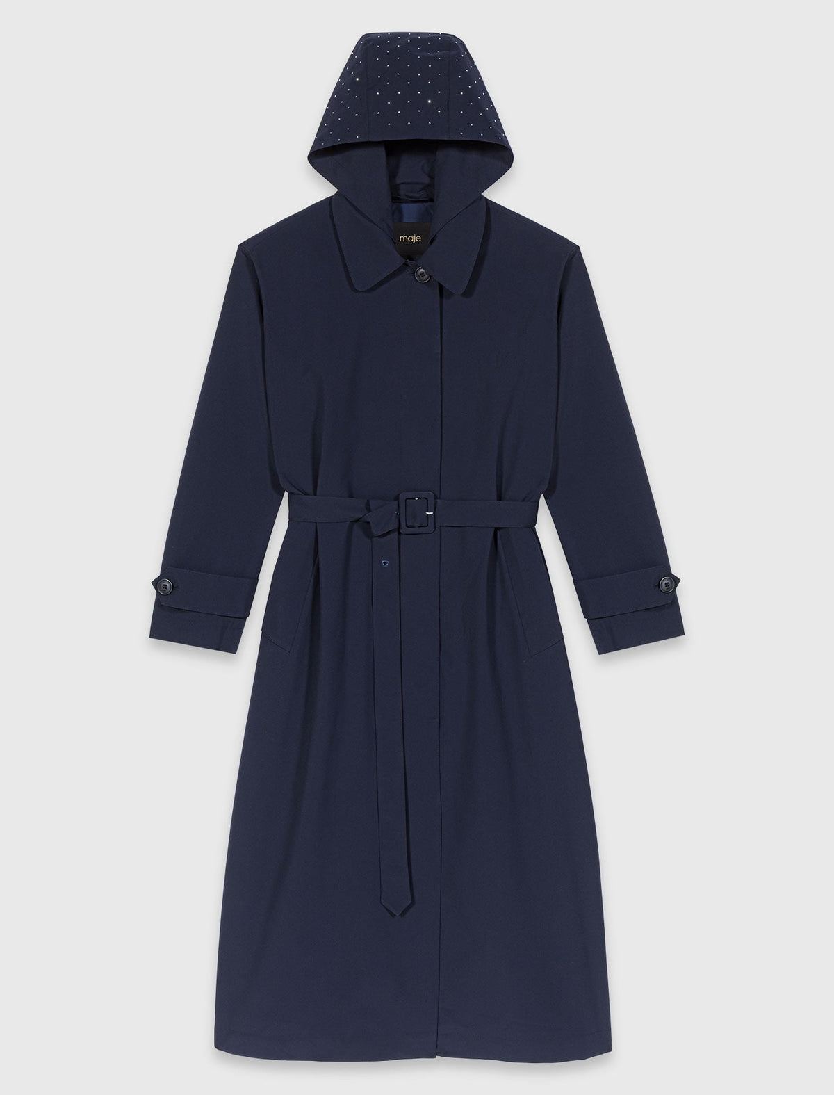 Removable rhinestone-hood trench | Maje