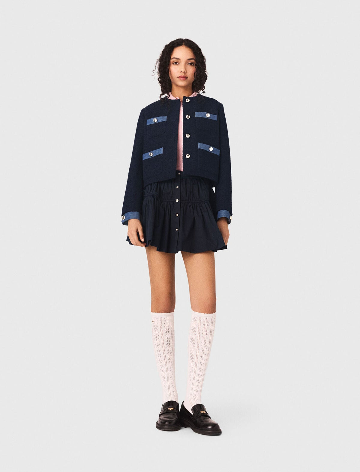 Tweed jacket with denim trim | Maje