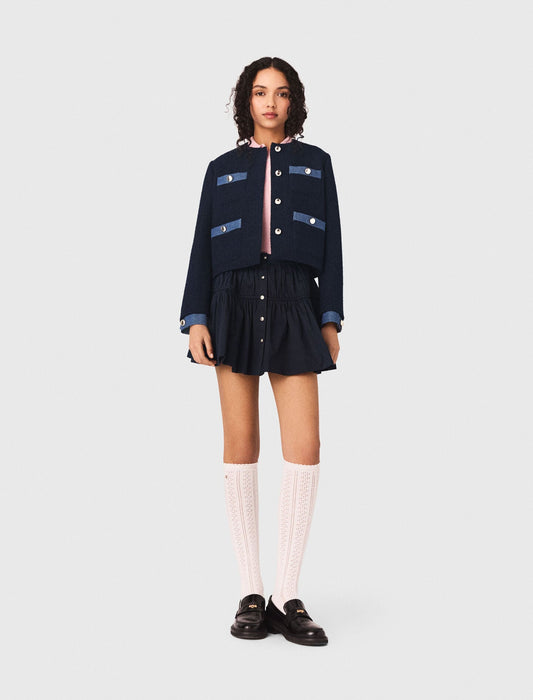 Tweed jacket with denim trim | Maje