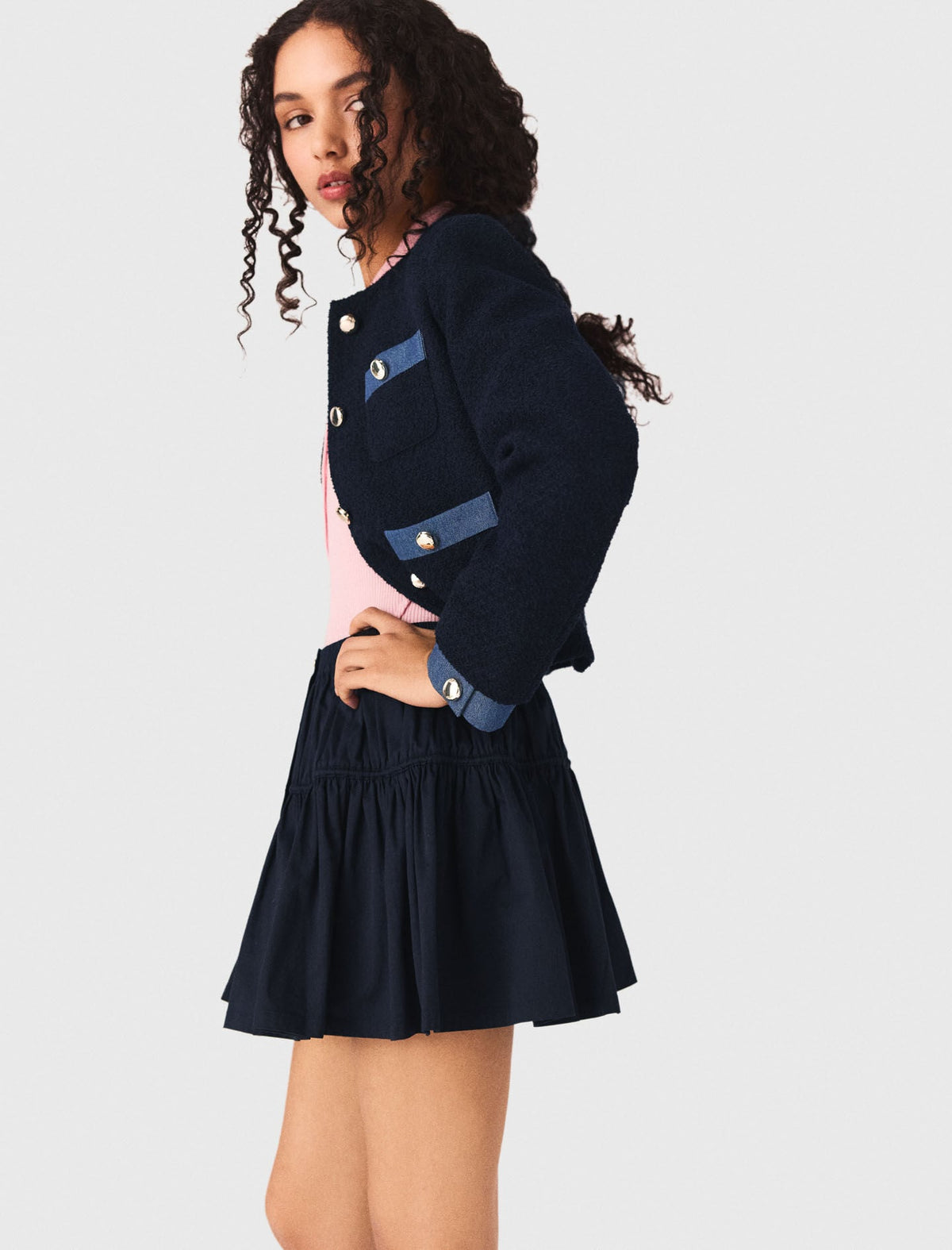 Tweed jacket with denim trim | Maje
