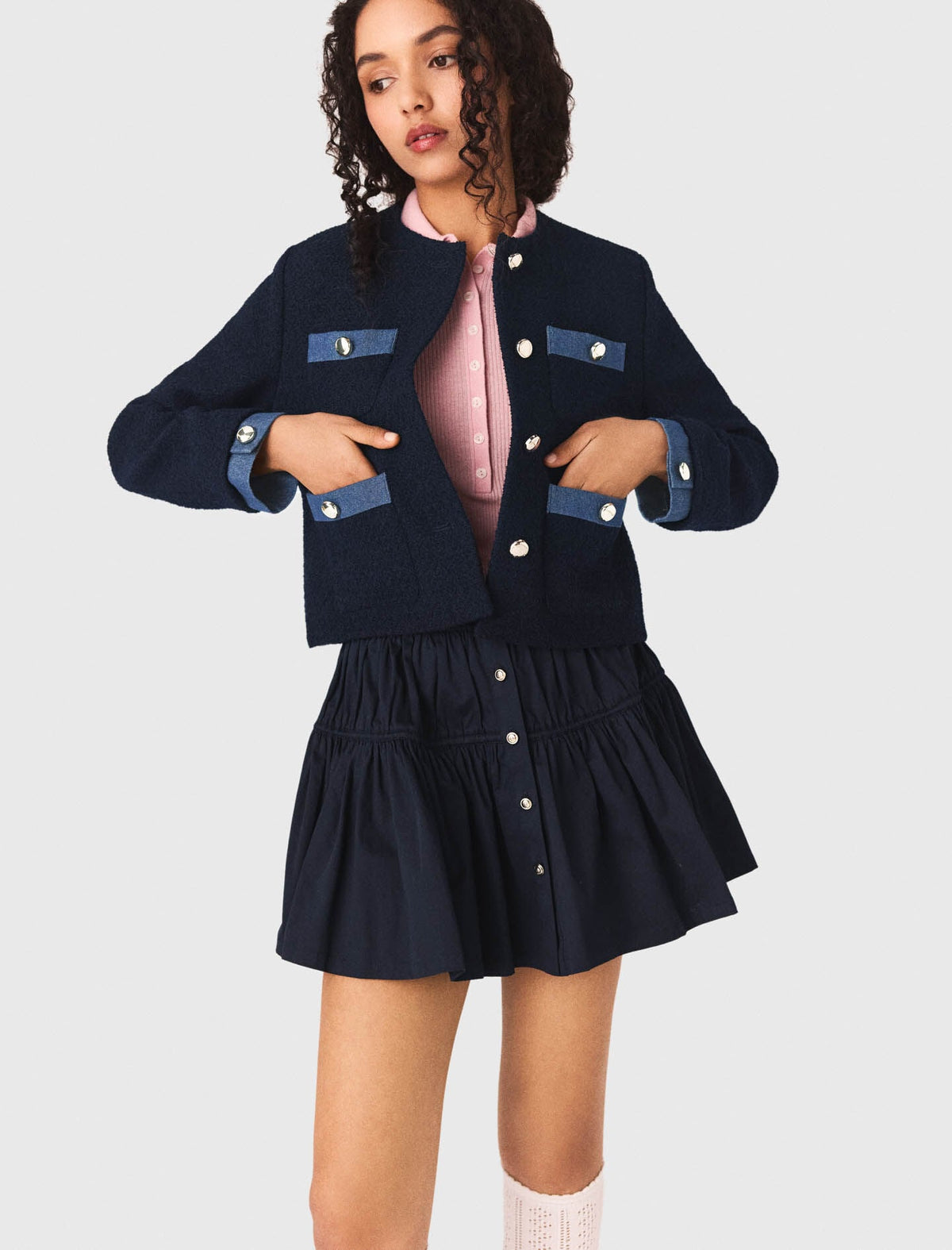 Tweed jacket with denim trim | Maje