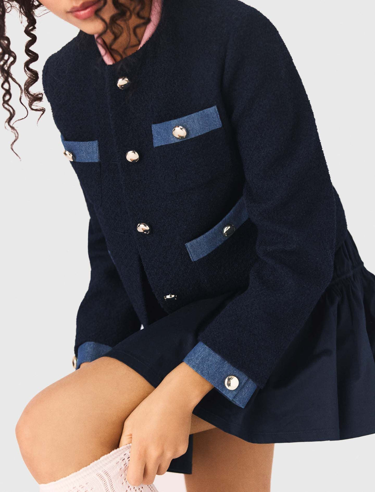 Tweed jacket with denim trim | Maje