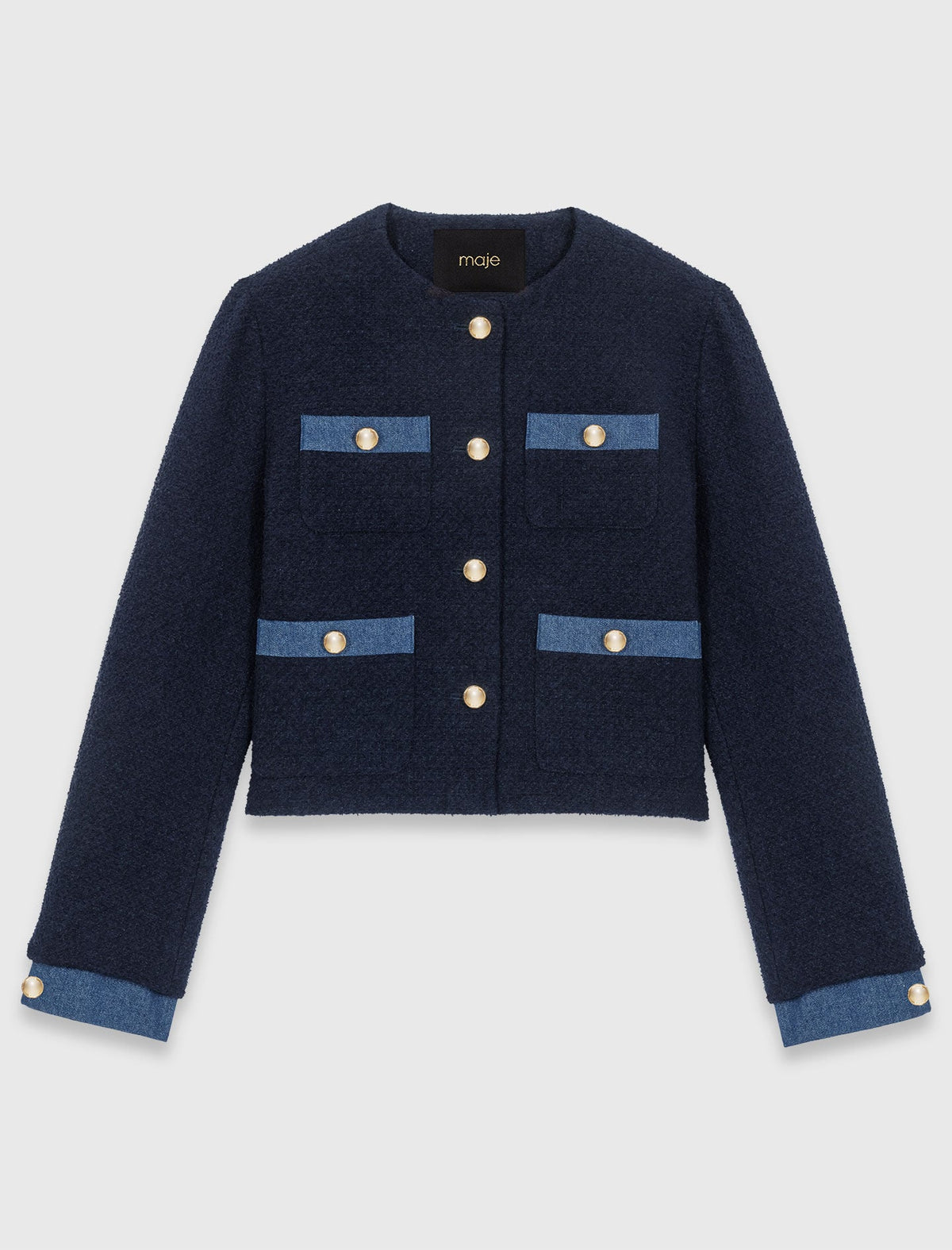 Tweed jacket with denim trim | Maje