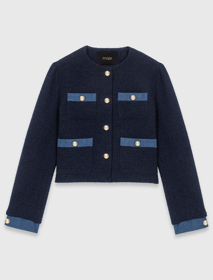 Tweed jacket with denim trim | Maje