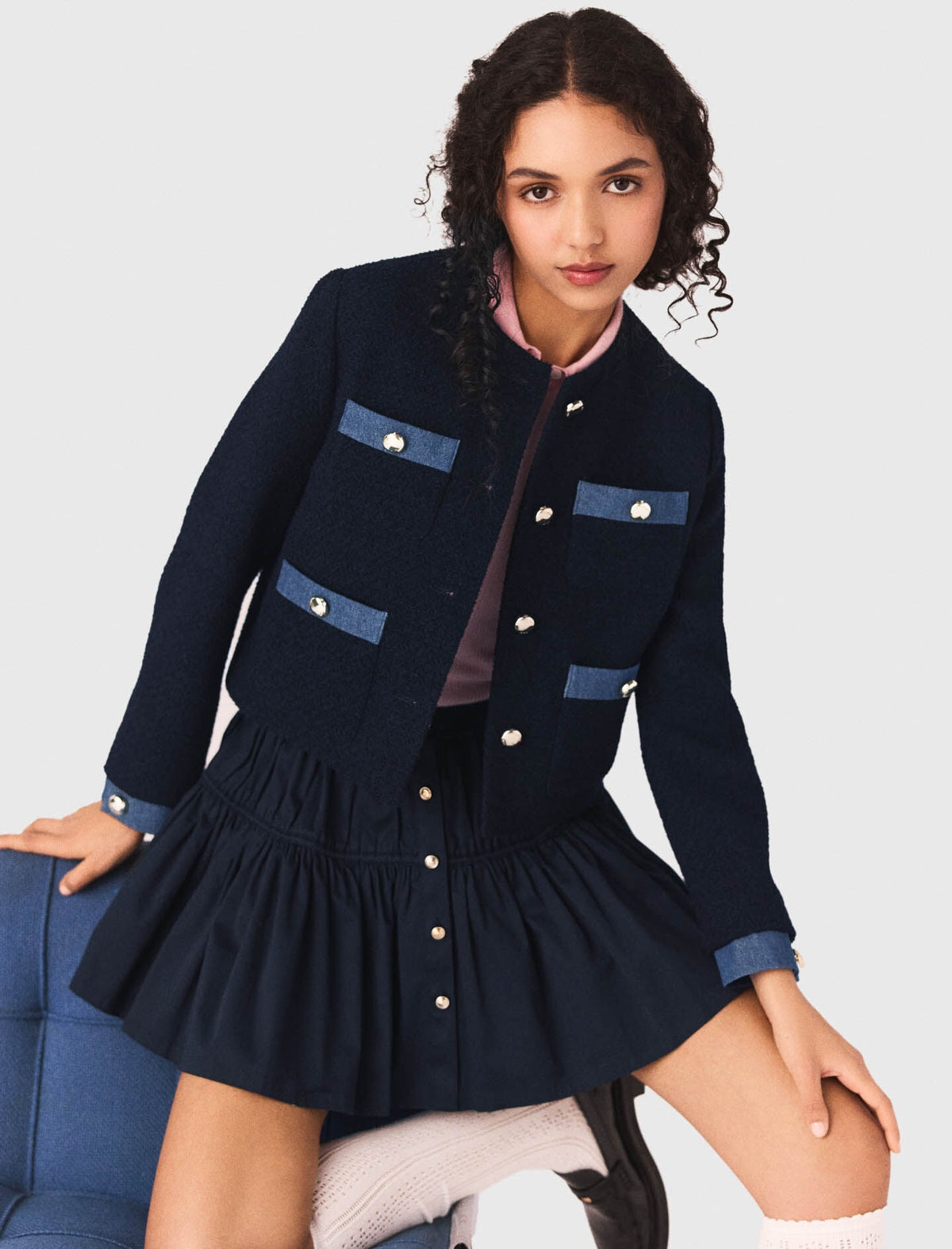 Tweed jacket with denim trim | Maje