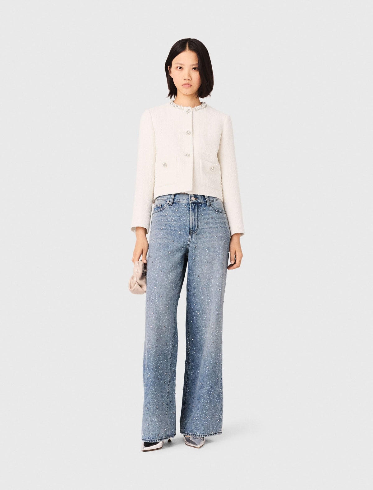 Tweed jacket with pearl trim | Maje