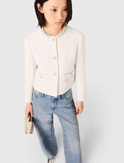 Tweed jacket with pearl trim | Maje