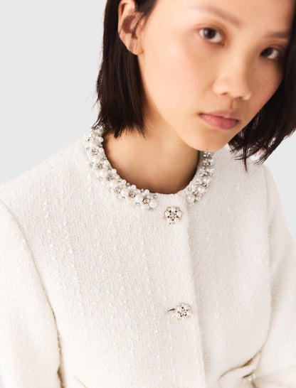 Tweed jacket with pearl trim | Maje