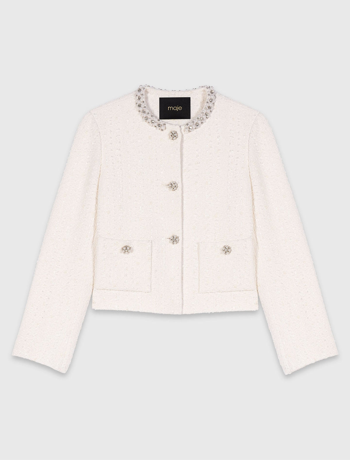Tweed jacket with pearl trim | Maje