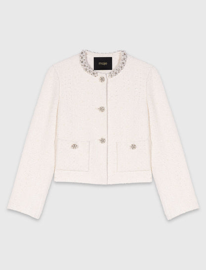 Tweed jacket with pearl trim | Maje