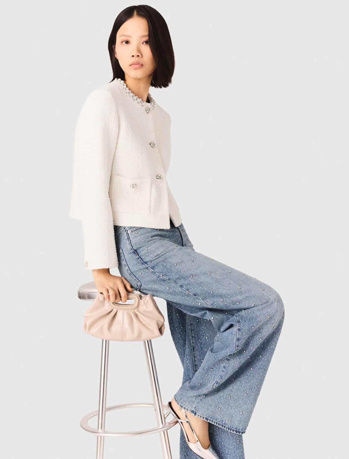 Tweed jacket with pearl trim | Maje
