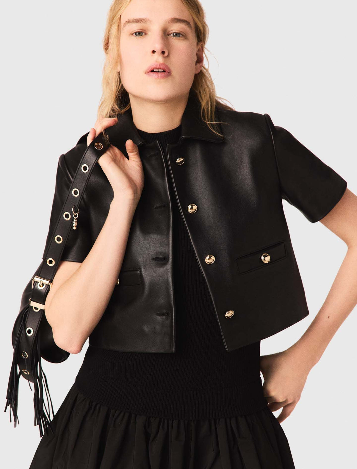 Cropped leather jacket | Maje