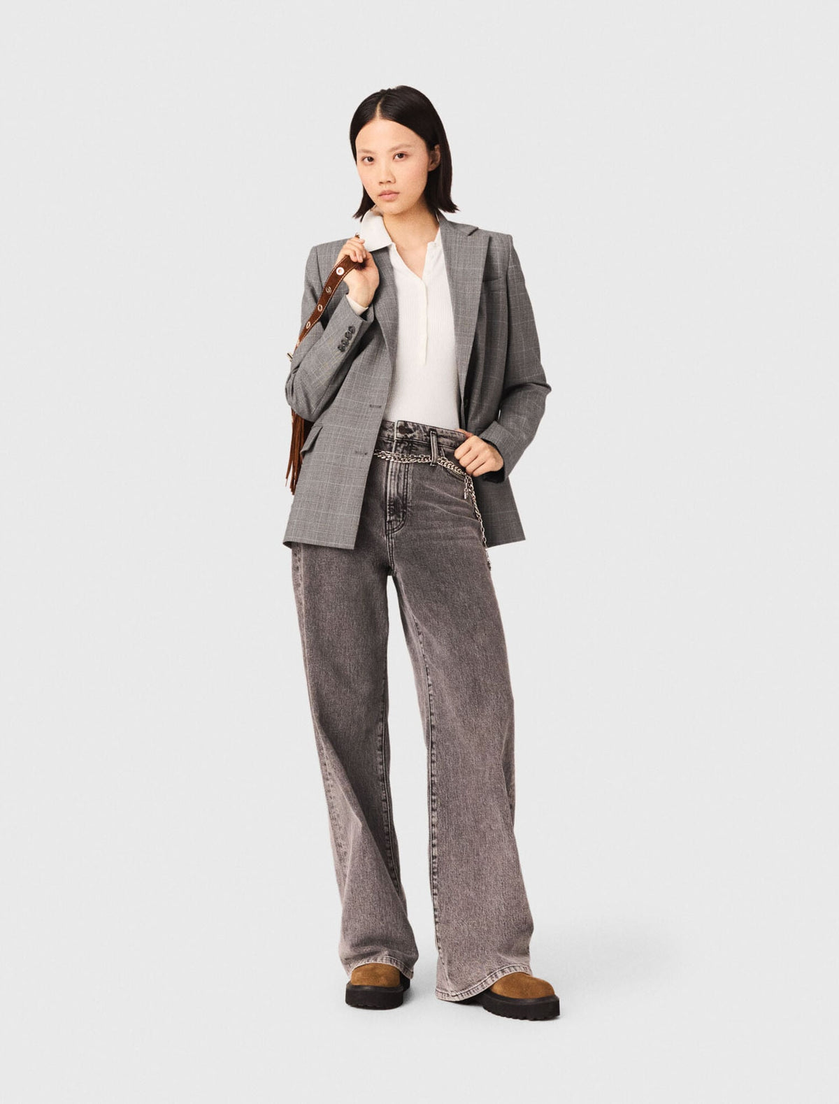 Wide-leg jeans with chain-link belt | Maje