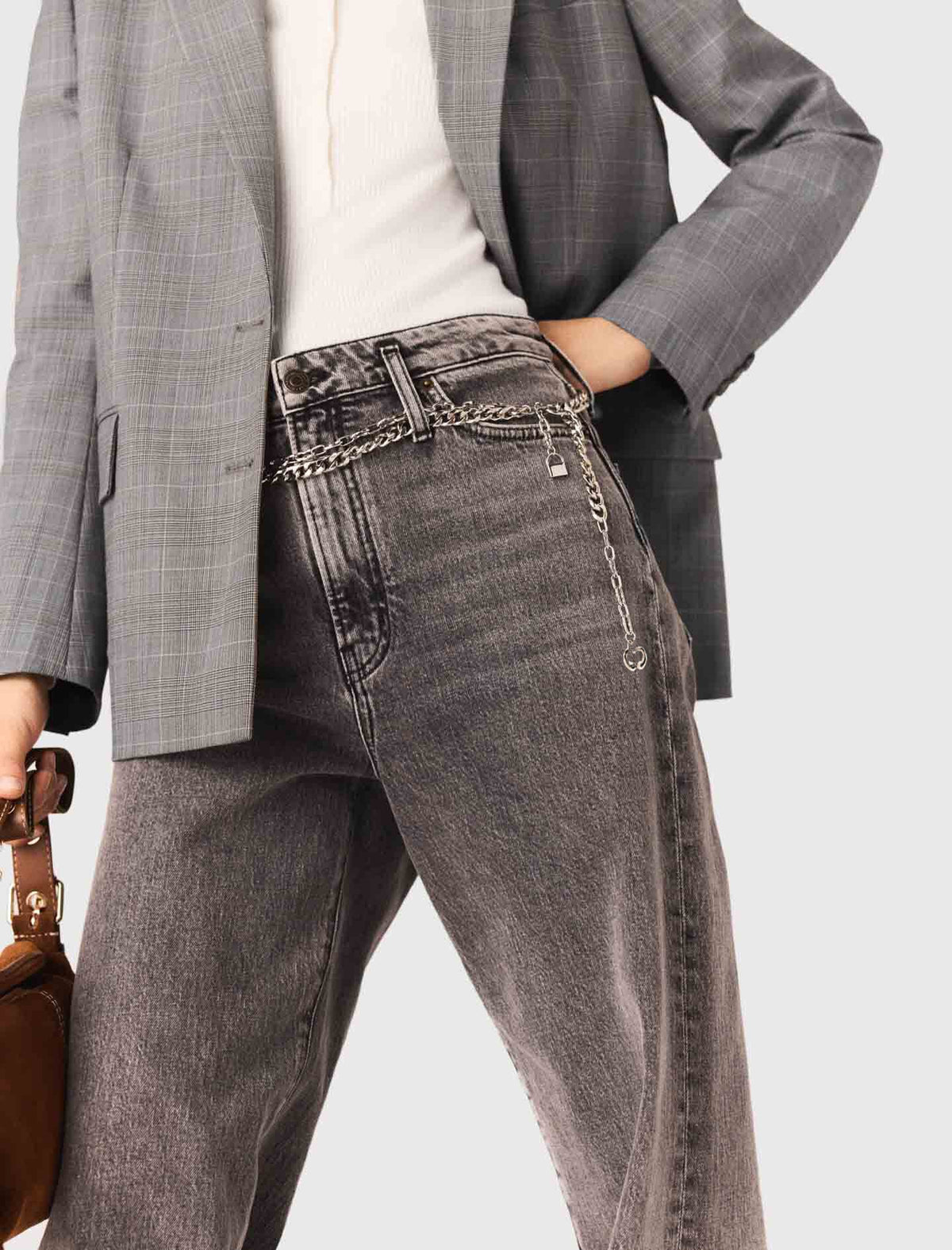 Wide-leg jeans with chain-link belt | Maje