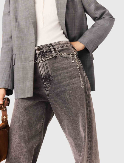 Wide-leg jeans with chain-link belt | Maje