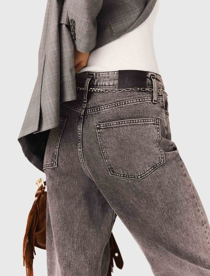 Wide-leg jeans with chain-link belt | Maje