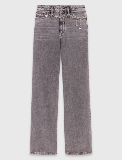 Wide-leg jeans with chain-link belt | Maje