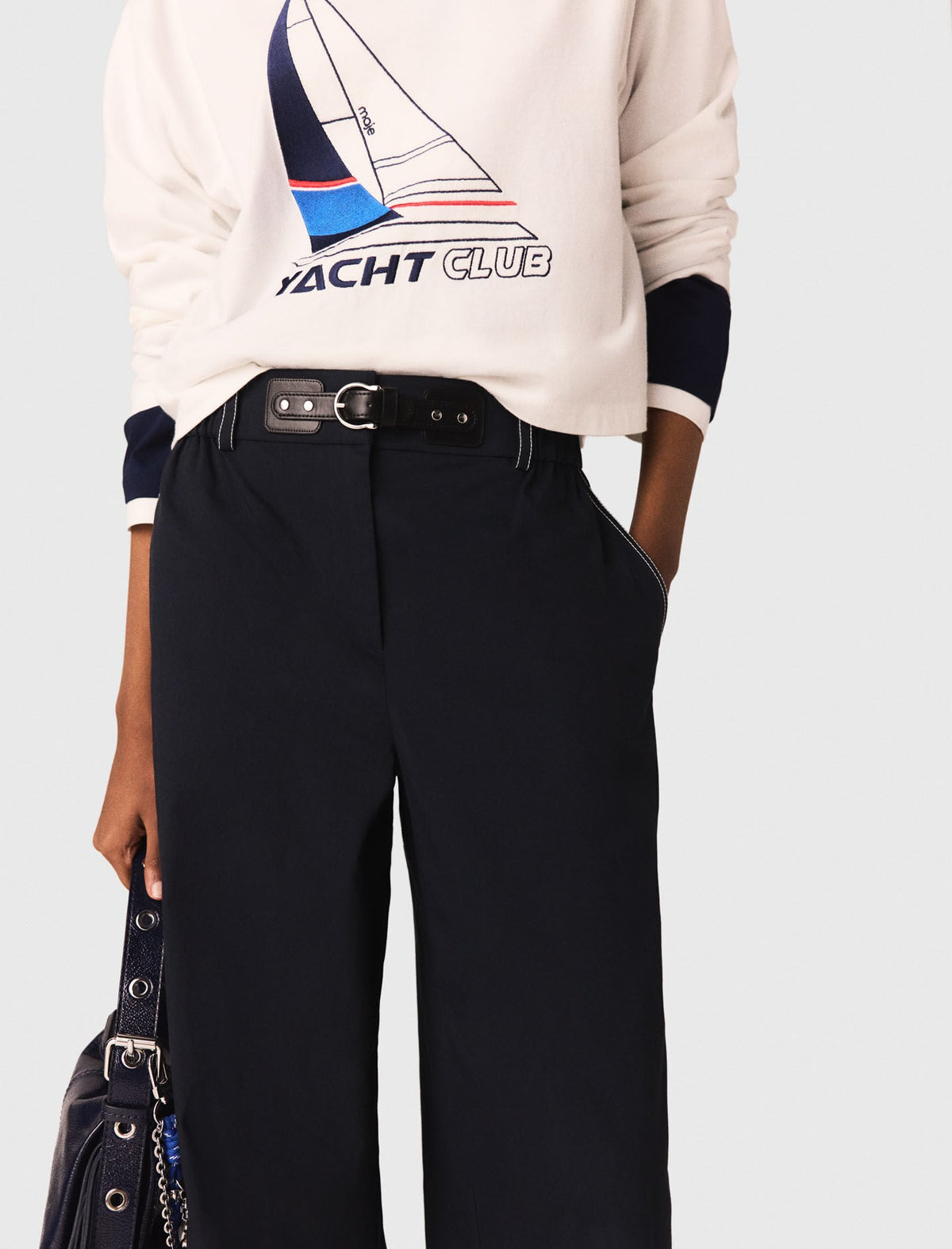 Cotton trousers with leather belt | Maje