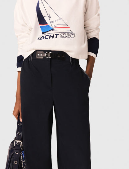 Cotton trousers with leather belt | Maje