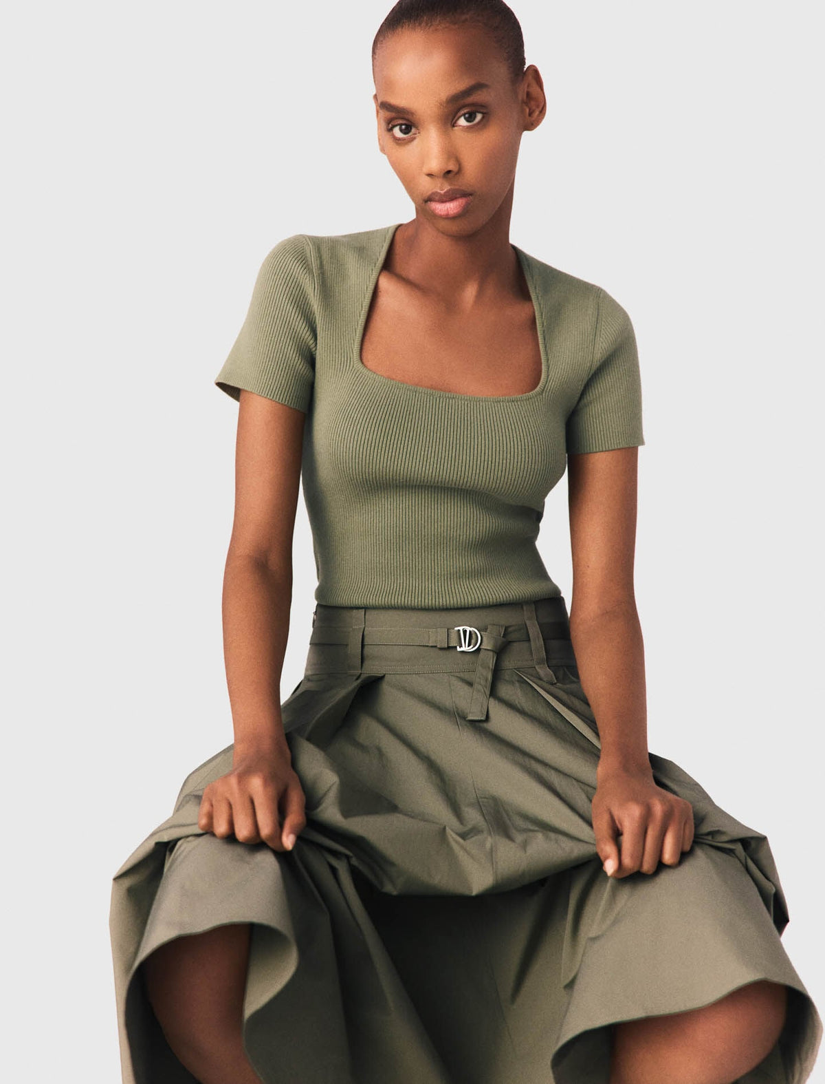 Square-neck ribbed sweater | Maje