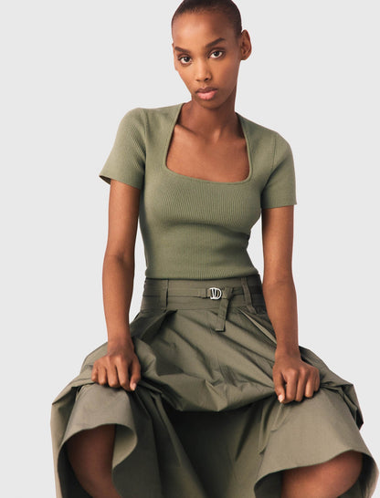 Square-neck ribbed sweater | Maje