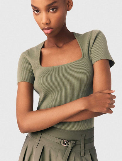 Square-neck ribbed sweater | Maje